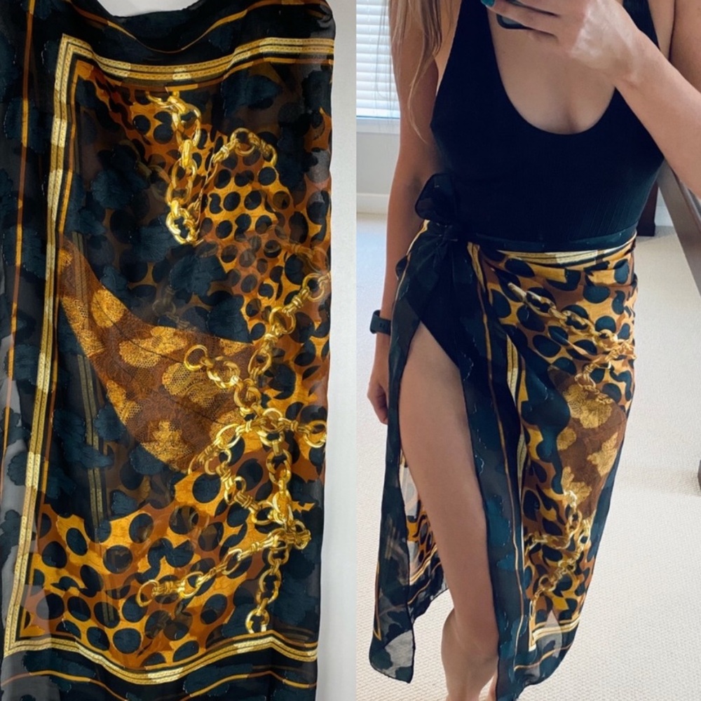 Vintage Animal Print and Chain Sheer Scarf